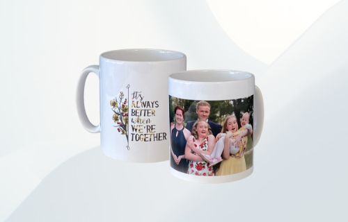 Classico kopp med påtrykket tekst og bilde av en familie