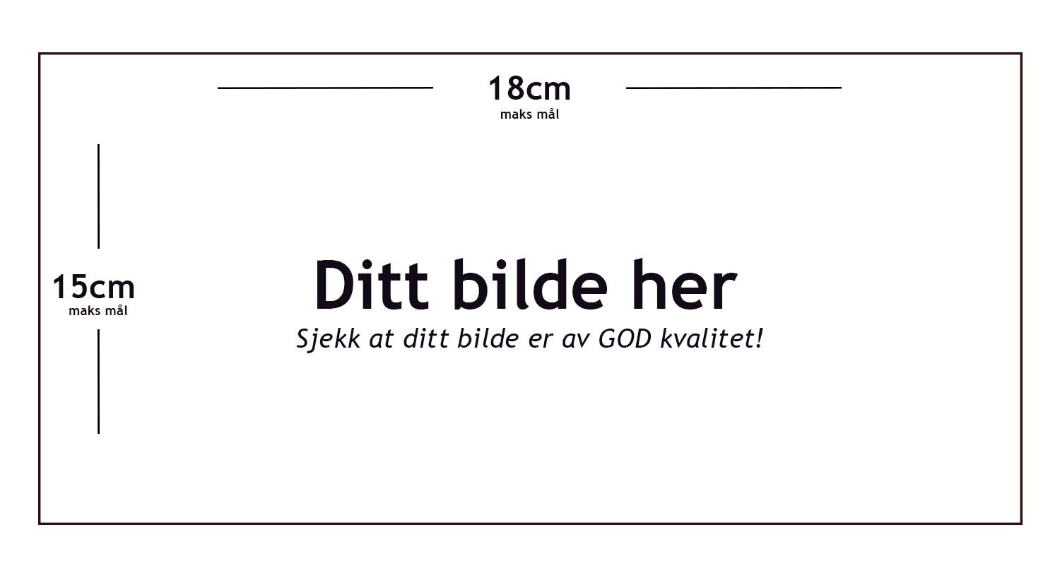Et bilde med oversikt over trykkområde for brillekluter. Trykkområde er: 18 cm. * 15 cm.